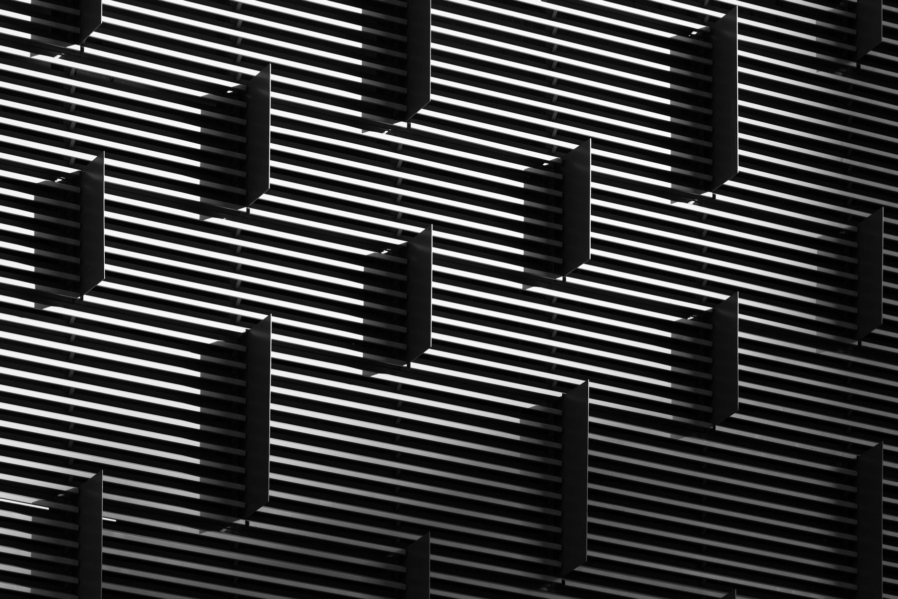 Ordered architectural louvres in strict repetition — one standard, applied the same way every time